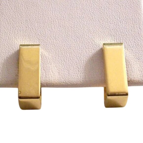 7/8" Long Avon Clip On Square Wide Band Hoop Earrings Gold Tone Vintage Polished - Picture 3 of 6